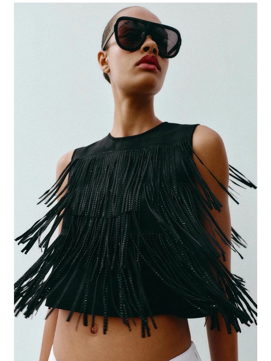 Zara Tops - Zara Black faux suede fringe top